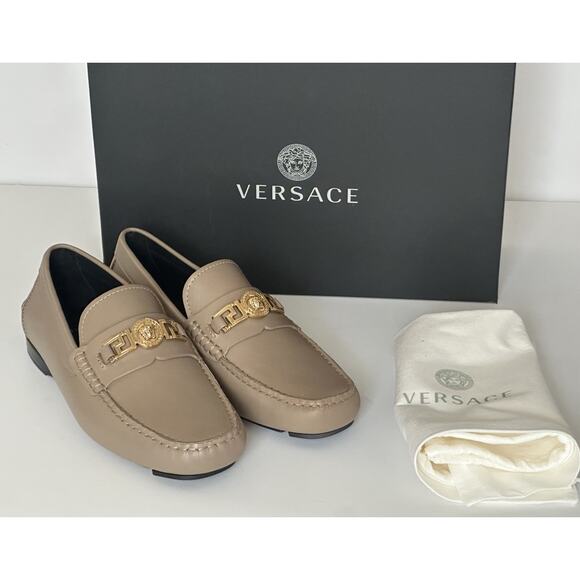 VERSACE Medusa Men's Taupe Leather Driver Shoes 7 US (40 Euro) 1009707 NIB $850 - Picture 12 of 16